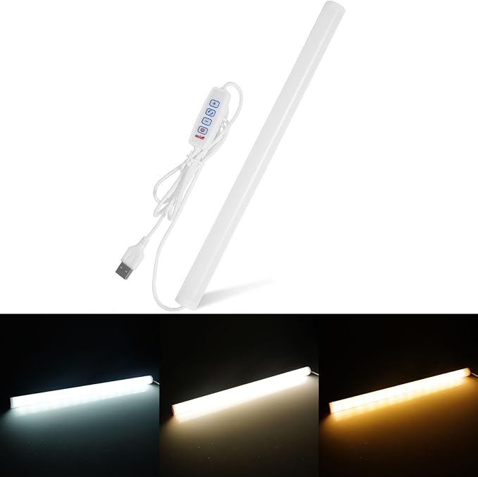12 Inch LED Light Bar USB Powered 3 Colors, Dimmable Magnetic Frosted Cover | White, Warm White, Yellow, with Switch for Under Monitor, Under Desk, Cabinet, 3D Printer, Over Sink