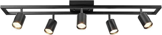 Globe Electric 5-Light Track Lighting, Adjustable Heads, Matte Black 36-Inch Dimmable Track Bar for Modern Kitchen, Living Room & Ceiling Lighting