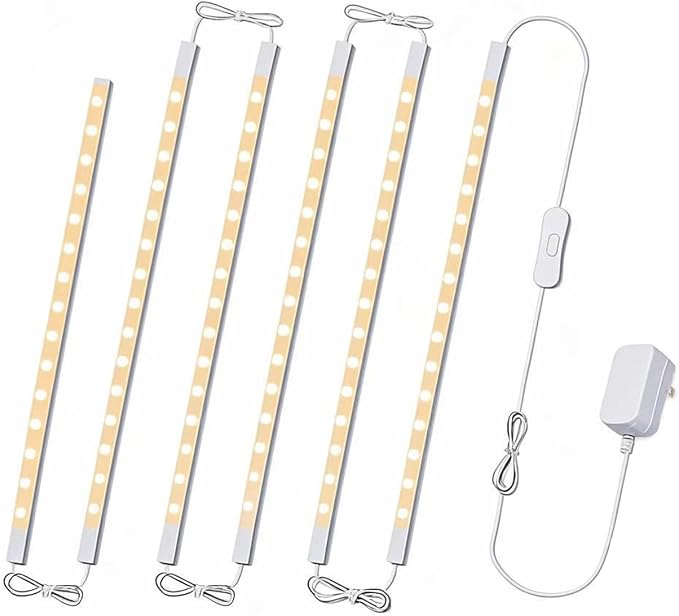 Cefrank Under Cabinet Lighting, 6-Pack 12" Linkable LED Light Bars 3000K | Warm White 1200LM • Plug-in • CRI90+ • Frosted Lens • Pantry • Bookshelf • Workbench