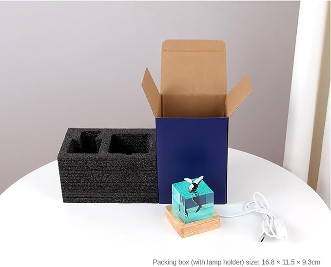 Shark Diver Night Lamp, Table Lamp, Handmade Resin Shark Lamp, Ocean Resin Cube Jewelry, Glow-in-The-Dark Night Lamp, Novelty Desktop Gift (Megalodon)
