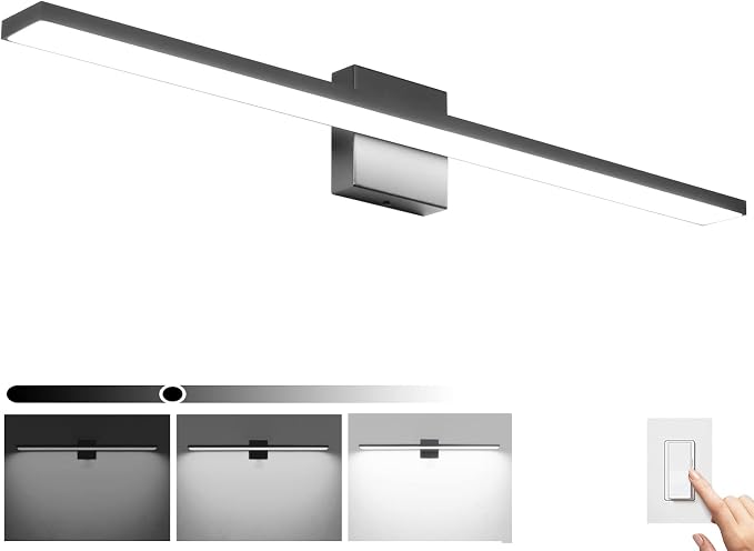 Ralbay 31.5inch Dimmable Modern LED Black Vanity Light 28W Frosted Aluminum for Bathroom Vanity Lighting Fixtures Cool White 6000K