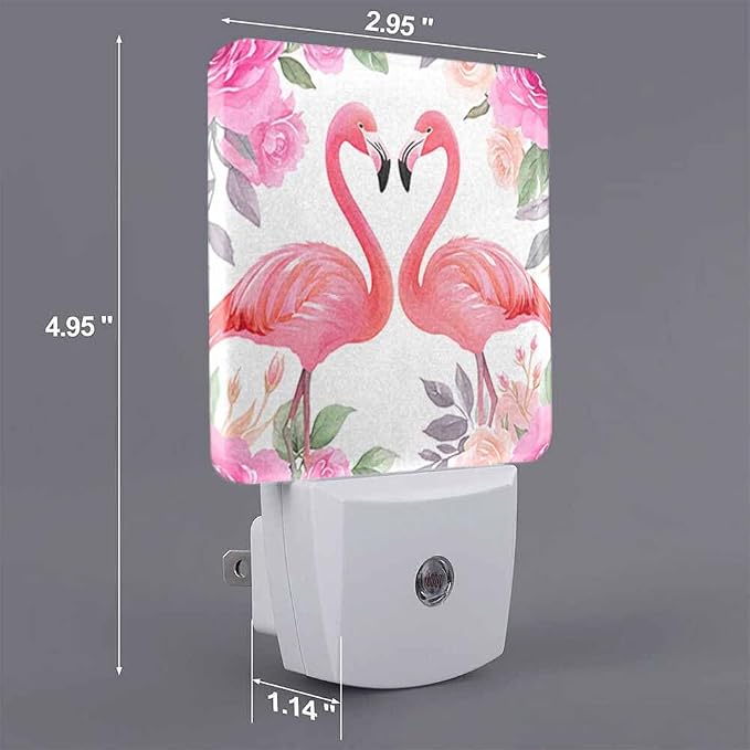 Flamingo Night Lights Plug into Wall Pink Floral Print Night Light with Dusk to Dawn Sensor for Home Bedroom Bathroom Living Room 0.5W Sleep-Friendly
