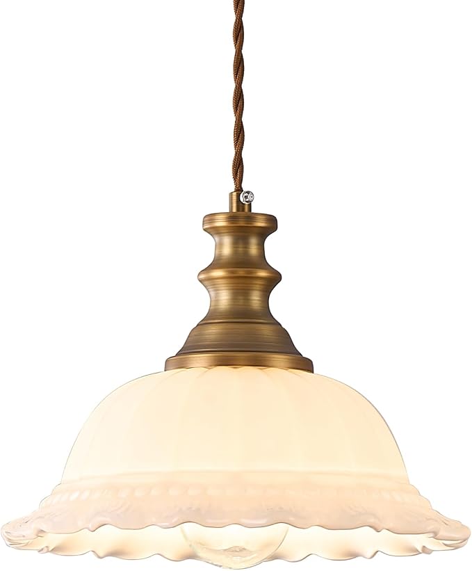 HDDFL Glass Pendant Lights Modern Pendant Lighting Fixtures Hanging Lamp for Kitchen Island Bedroom Dining Room Coffee Shop Hallway White and Brass