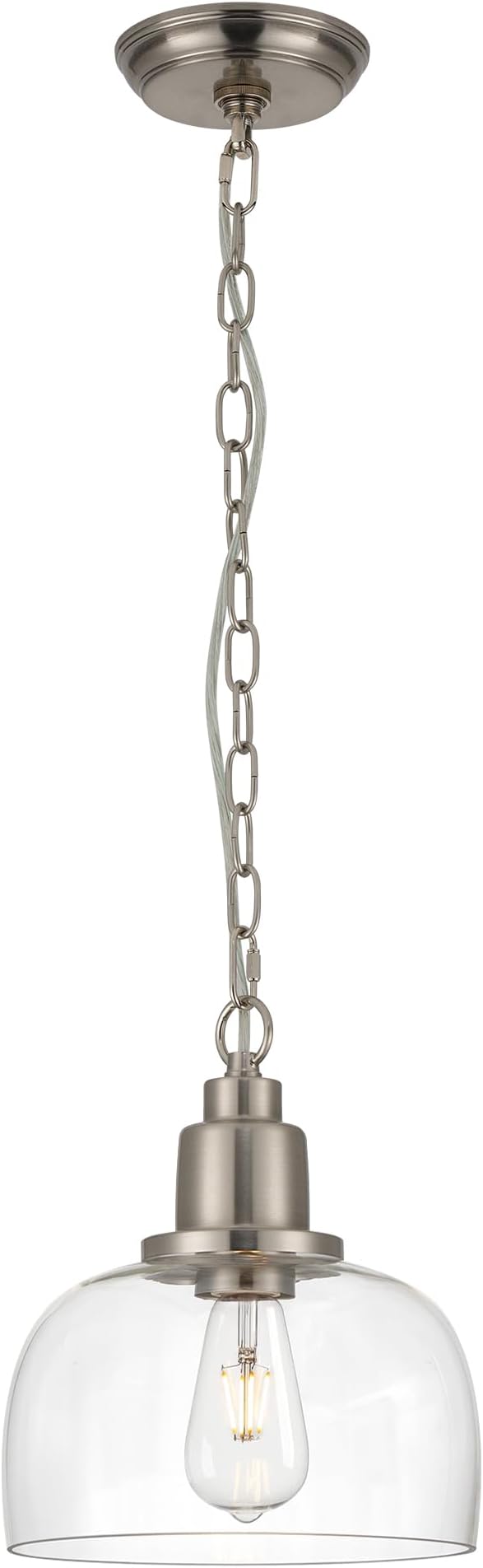EAPUDUN Modern Farmhouse Pendant Light, 1-Light Industrial Hanging Light Fixture 9.3-inch, Brushed Nickel Finish with Clear Glass Shade, PDA1127-BNK