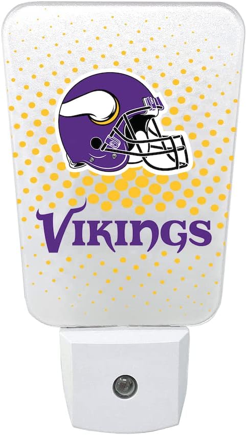 Party Animal NFL Team LED Night Light, with Auto Sensor and 3 Light Settings, Slim 5-Inch Design fits Standard Outlets, Minnesota Vikings