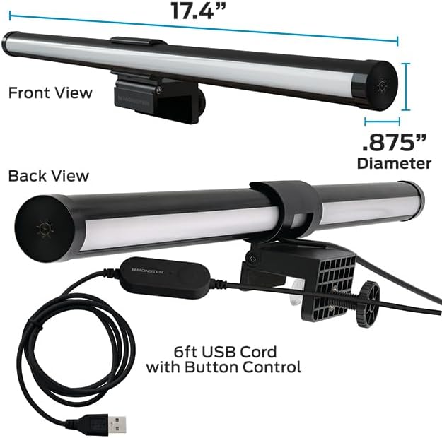 Monster Duo Monitor Light Bar: Reduce Glare, Enhance Comfort, Boost Style, Level Up Your Gaming Atmosphere — 2-in-1 RGBIC & Multiwhite LED, App Voice Touch Control, Alexa Google Razer Chroma
