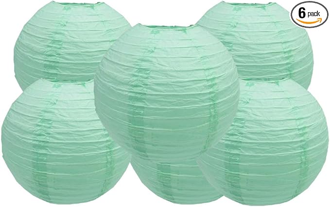 Pack of 6 Round Paper Lantern Lamp Paper Lanterns Party Decorations Mint Green, 18"/45CM)