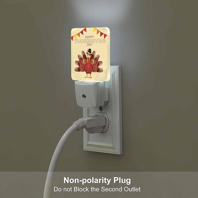 LED Night Light Plug into Wall with Dusk to Dawn Light Sensor White Energy Efficient Turkey Cartoon Pennants Nightlight for Bedroom Bathroom Hallway Living Room Kitchen