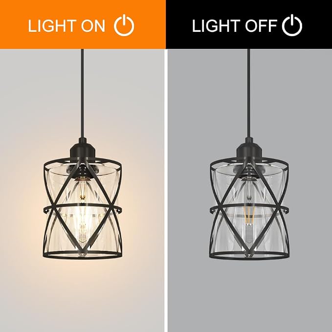 DSMJFU Black Glass Pendant Lights Kitchen Iskland Set of 2 for Bedroom Sink | Adjustable Height, E26 Base,Adaptable different ceilings,Dual Mount Ceiling & Hanging Fixtures,Dimmable,Farmhouse Industrial