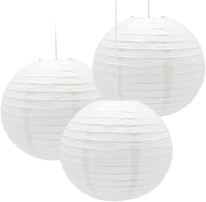 3pcs Paper Lanterns Decorative Round Chinese Paper Lanterns for Birthday Halloween Wedding Baby Bridal Shower Home Decor Party Decoration (12in/White)