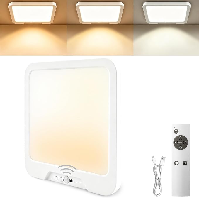 Rechargeable Motion Sensor Ceiling Light with Remote,Square-8.27in,1 Pack | Wireless Magnetic Closet Light 3 Color Dimmable Battery Operated Ceiling Lights for Pantry Shed Hallway Porch Garage Stairs