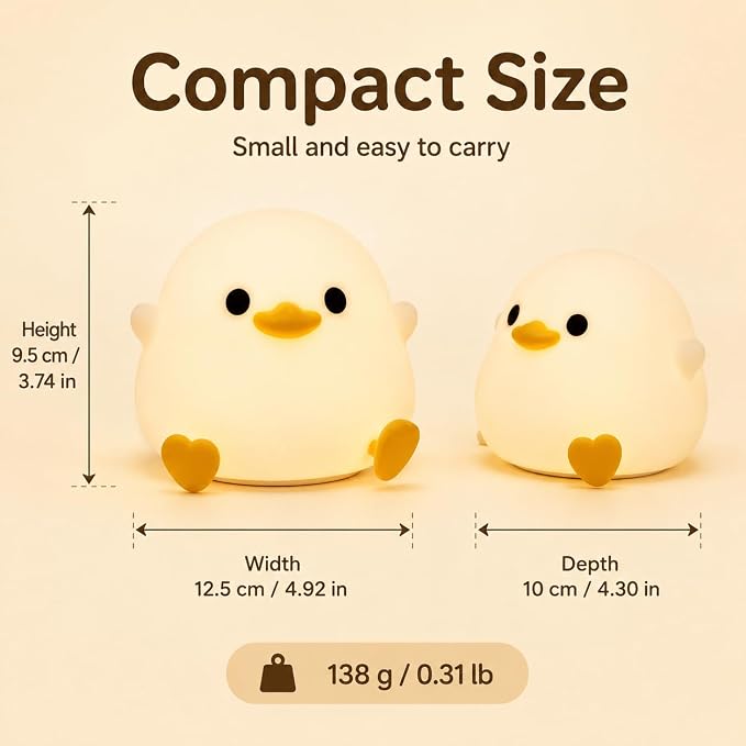 Ding Ding Duck Night Light, LED Squishy Novelty Animal Night Lamp, Food Grade Silicone 3 Level Dimmable Nursery Nightlight for Desk Decor, Funny Gifts Stuff for Boys Girls Baby, White Elephant Gifts