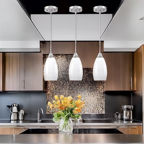 Viinew Mini Glass Pendant Light,4.72" White Glass Hanging Light | Handblown Milk White Oval Art Glass Hanging Pendant Light for Kitchen Island Dining Room Living Foyer Entry Brushed Nickel