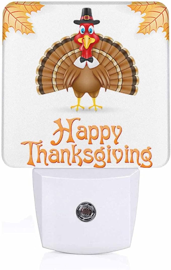 LED Night Light Plug into Wall with Dusk to Dawn Light Sensor White Energy Efficient Thanksgiving Turkey Bird White Nightlight for Bedroom Bathroom Hallway Living Room Kitchen