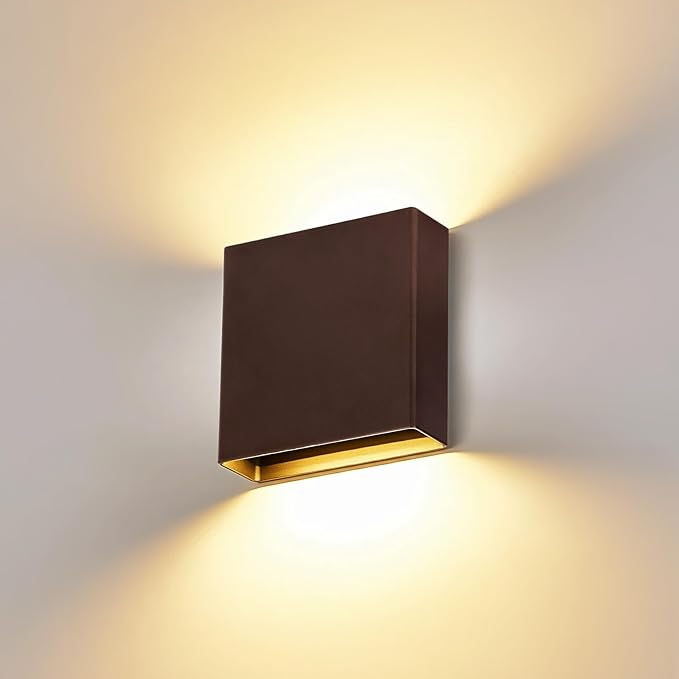 Indoor Outdoor Brown Up and Down Wall Sconce, 5%-100% Dimmable 18W, 5 Color Temperature Selectable (2700K-5000K), Modern Lighting for Living Room/Porch, CRI90+, 120V-277V, ETL FCC Certified