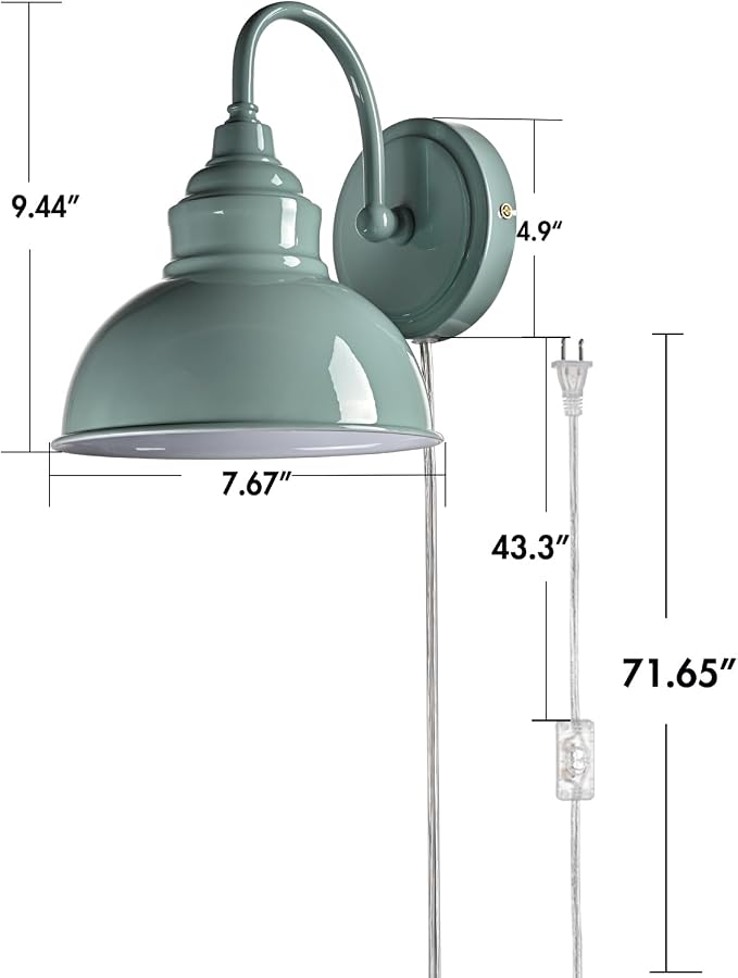Mini Gooseneck Wall Sconce, 2-Way Mount with Switch, Macaron Green | Flexible Gooseneck, Plug-in & Hardwired Dual Installation, On/Off Switch Included, Fits Bedroom, Corridor, Porch