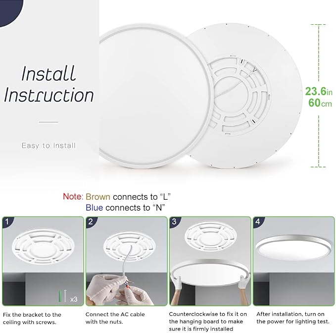 LightingWill 24 Inch LED Flush Mount Ceiling Light Fixture, 6000K Cool White, 5600LM, 45W, Flat Modern Round Lighting Fixture, 400W Equivalent White Ceiling Lamp for Kitchens, Bedrooms.etc.