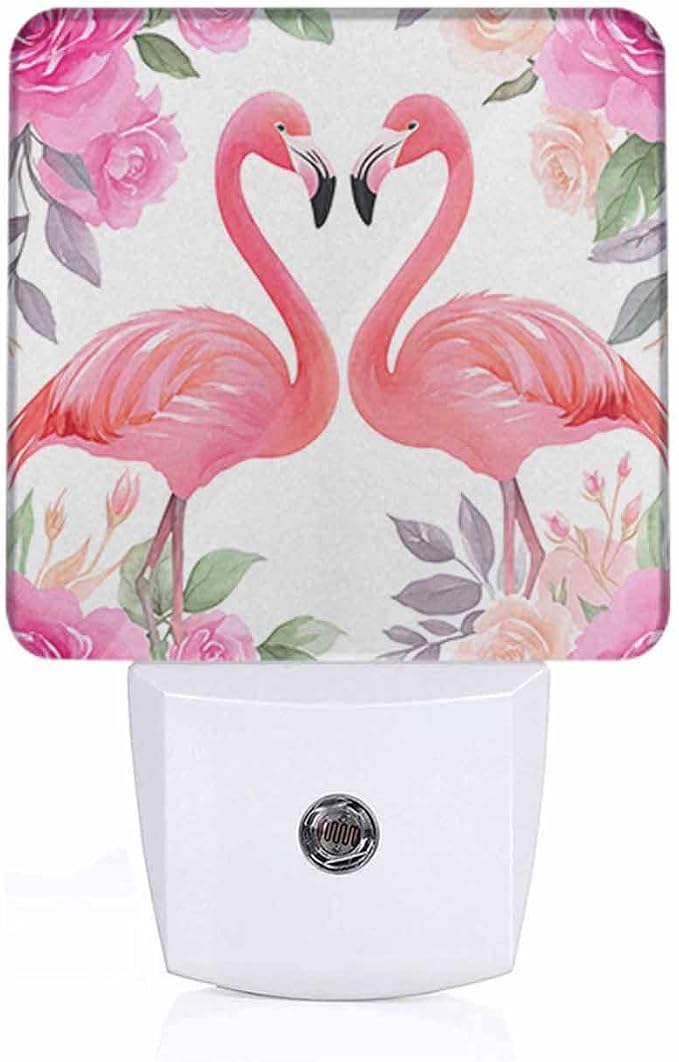Flamingo Night Lights Plug into Wall Pink Floral Print Night Light with Dusk to Dawn Sensor for Home Bedroom Bathroom Living Room 0.5W Sleep-Friendly