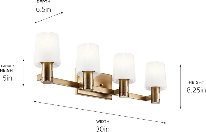 Kichler Adani 4-Light Bathroom Vanity Light, Champagne Bronze | Modern vanity light with opal glass for bathrooms and powder rooms (30" x 8.25"), 55177CPZ