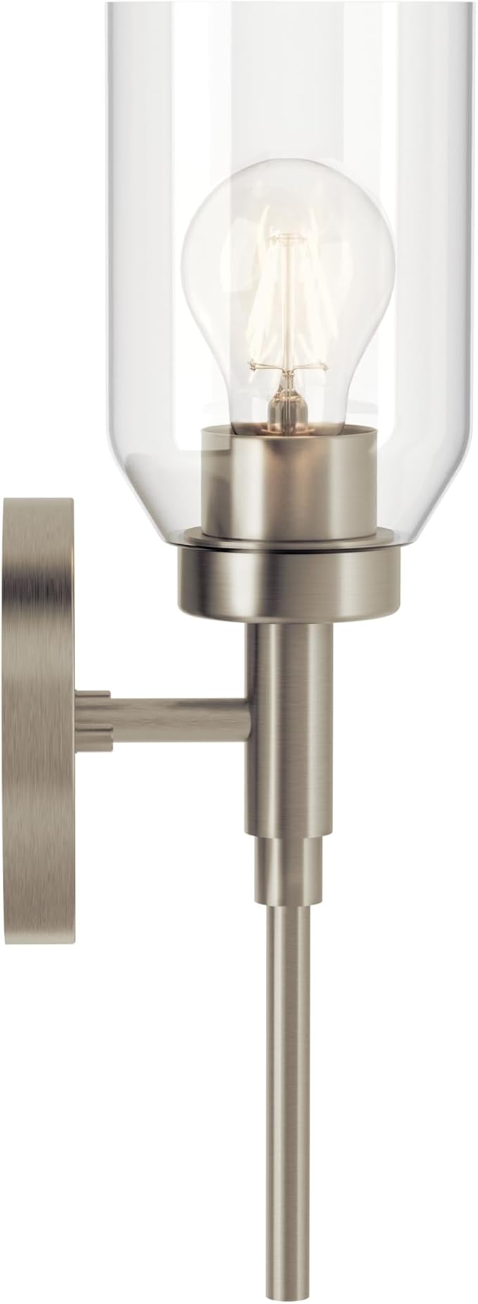 Kichler Madden 1-Light Bathroom Wall Light, Brushed Nickel | Modern wall light with clear glass for bathrooms and hallways (14.75" x 5"), 55183NI