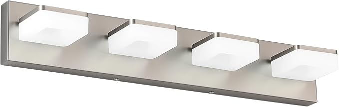 LED Vanity Light Fixture for Bathroom, 4-Light Brushed Nickel Bathroom Light Over Mirror, Modern Vanity Lighting Wall Light Fixtures