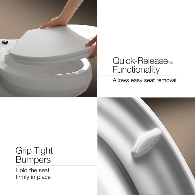 KOHLER 78052-RL-0 Rutledge ReadyLatch Quiet Close Rount Toilet Seat, Slow Close Lid and Seat, Grip-Tight Bumpers and Installation Hardware, White