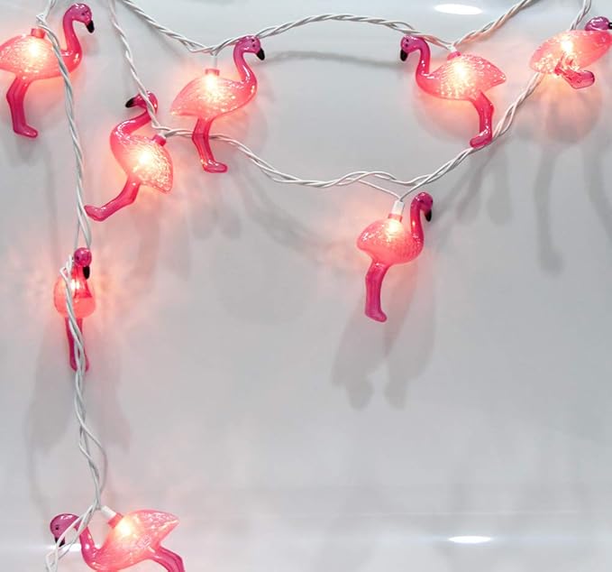 GOOTHY 8.5Ft Pink Flamingo String Lights, Summer Patio Outdoor String Lights with 10 Mini Flamingo Lights, Plug in Decorative Fairy Lights UL Listed for Bedroom Party Birthday Wedding Holiday Decor