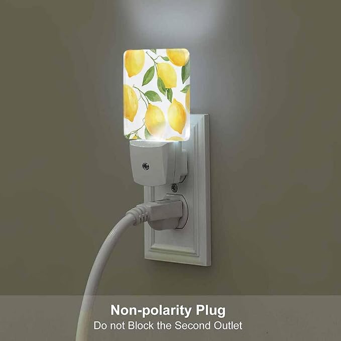 Lemon Night Light A Bright Yellow Fruit Plug into Wall with Dusk to Dawn Light Sensors 0.5W Warm Nightlights for Bedroom Bathroom Hallway
