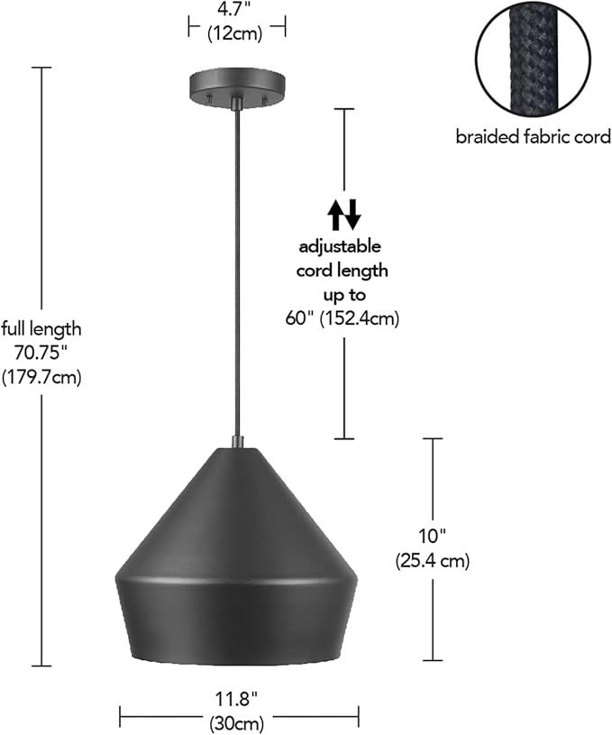 Globe Electric 65841 Amara 1-Light Pendant Lighting, Matte Black, Gold Interior, Bulb Not Included
