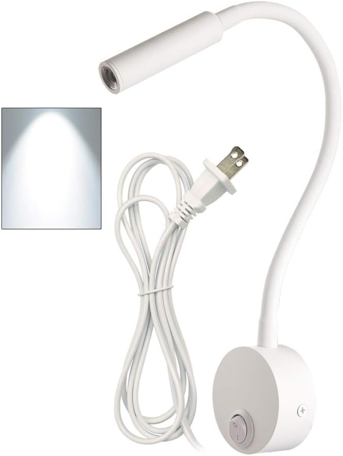 White Reading Lamps LED Wall Mounted Study Reading Light for Bed Headboard Gooseneck US Plug Corded-Electric Sconce Lamp Spot LED AC85-265V (6000K White)