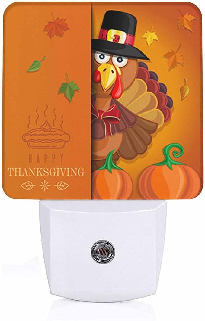 LED Night Light Plug into Wall with Dusk to Dawn Light Sensor White Energy Efficient Thanksgiving Cartoon Turkey Nightlight for Bedroom Bathroom Hallway Living Room Kitchen