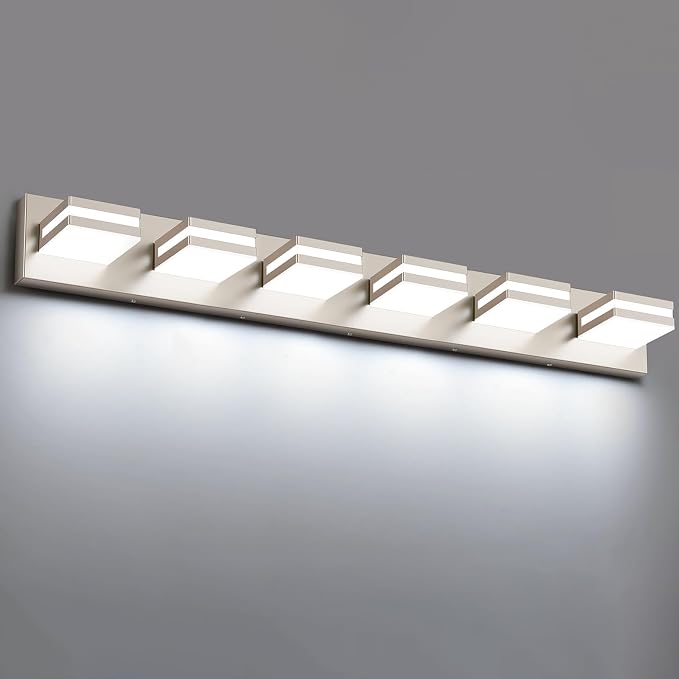 Bathroom Lights Fixtures Over Mirror, 360°Rotate Modern LED Vanity Lights for Bathroom, 48W Dimmable & High CRI Acrylic Wall Lighting, No Assembly Required (Brushed Nickel, 6-Light, 36 Inch)