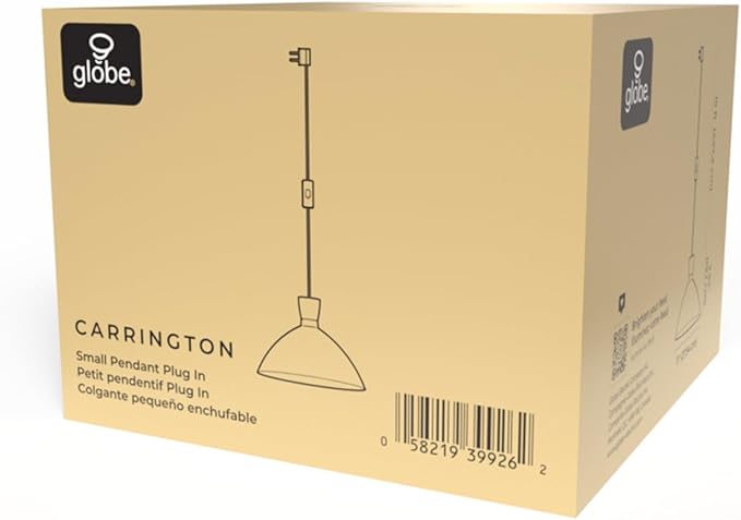 Globe Electric 1-Light Plug-in Pendant Light, Matte Black Shade with Brass Interior, in-Line Switch, Modern Kitchen Island or Living Room Lighting