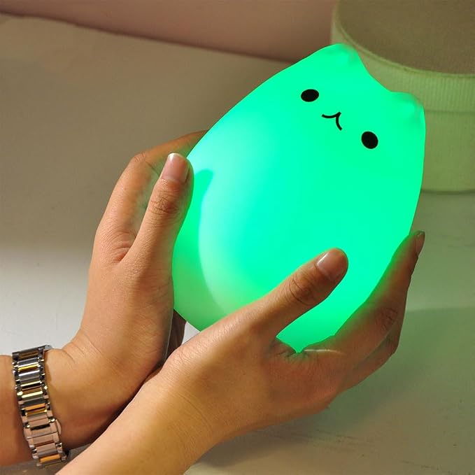 Cat Night Light, USB Rechargeable Silicone Cute Night Light for Kids Baby Children, 7-Color Changing LED Cat Lamp Nursery Nightlights Christmas Gifts for Kids Bedroom (Celebrity Cat)