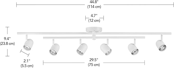 Globe Electric 6-Light Track Lighting, Center-Swivel Track Bar with Adjustable Heads, Matte White 45-Inch Dimmable Fixture for Modern Kitchen & Ceiling Lighting
