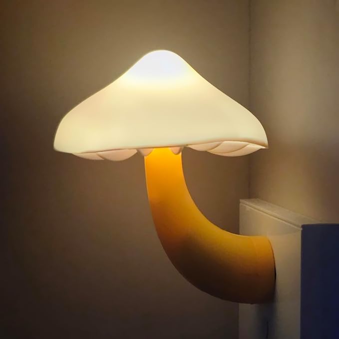 LED Mushroom Night Light Plug in Lamp, Light Sensor Night Lights Plug into Wall, Dusk to Dawn Sensor Night Light for Adults Kids Room Bedroom Bathroom Hallway Kitchen (1, Warm White)