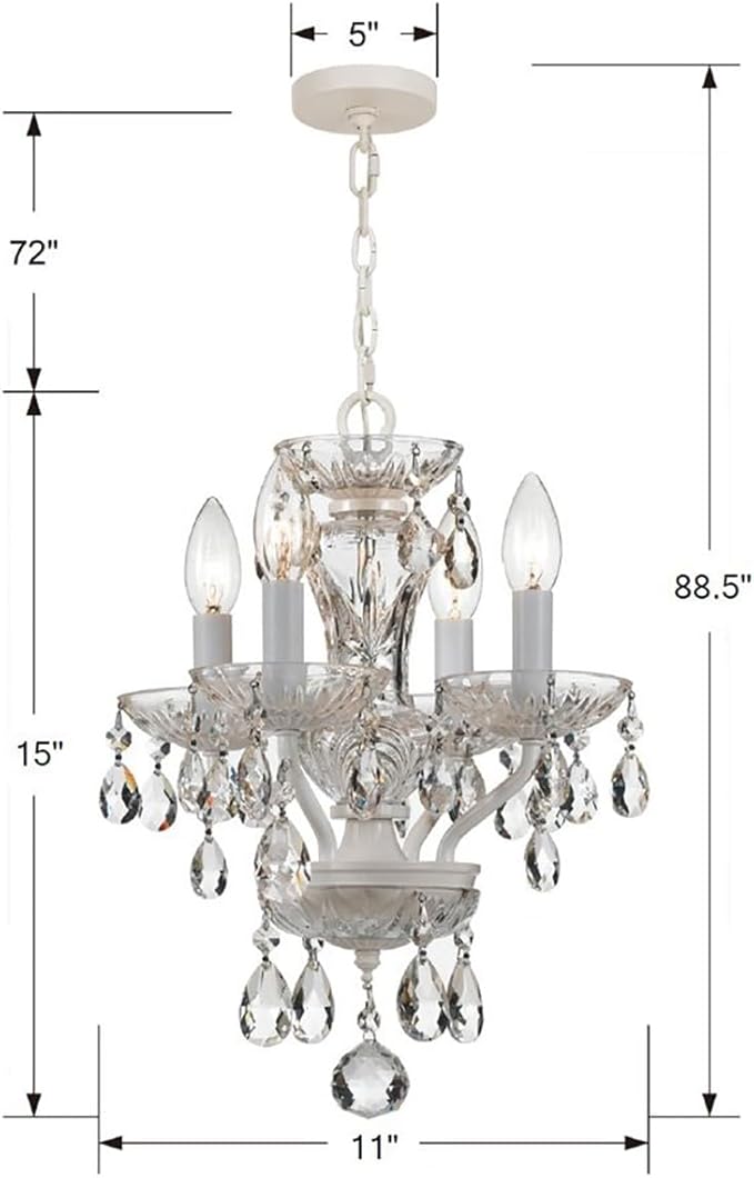 Traditional Crystal 4 Light Clear Italian Crystal Wet White Mini Chandelier