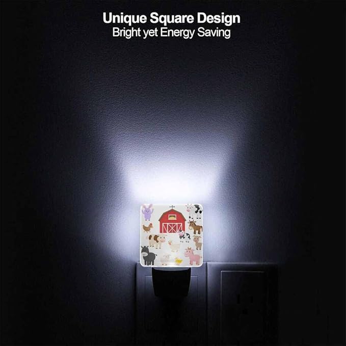 Farm Animals and Barn Night Lights Plug into Wall Cute Cartoon Night Light with Dusk to Dawn Sensor for Home Bedroom Bathroom Living Room 0.5W Sleep-Friendly