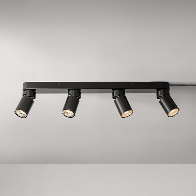 Globe Electric Plug-in Track Lighting, 4-Light Adjustable Track Bar, Matte Black 24-Inch Fixture with 15-Foot Cord, Modern Ceiling Light for Apartments & Rentals