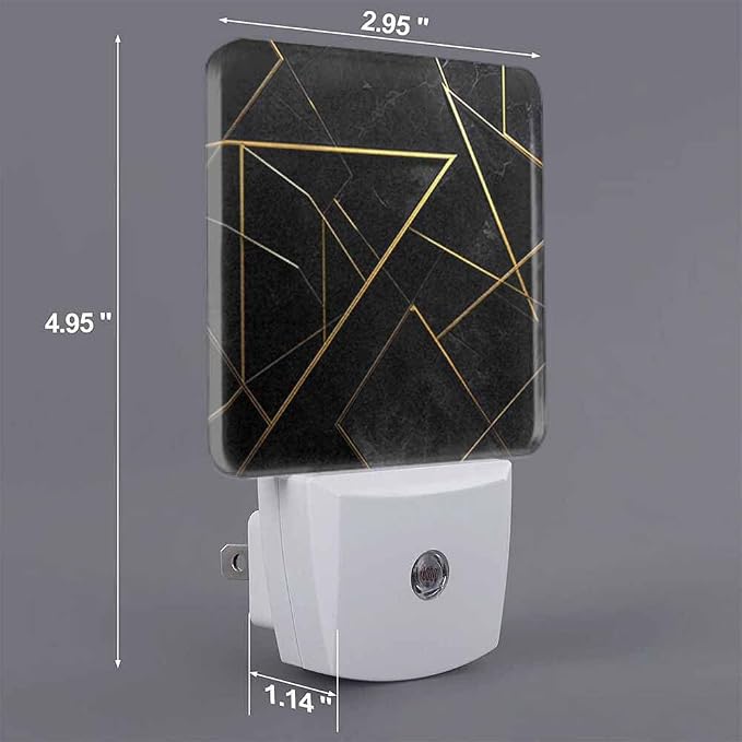 Triangular Gold Trimmed Design Night Light Black Plug into Wall with Dusk to Dawn Light Sensors 0.5W Warm Nightlights for Bedroom Bathroom Hallway