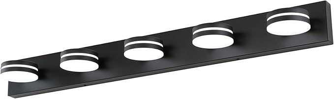 5-Light Bathroom Vanity Light, Modern LED Bathroom Light Fixture Over Mirror, Matte Black Bath Wall Lighting, Dimmable 5500K Vanity Lighting Fixture with 360°Rotable Head