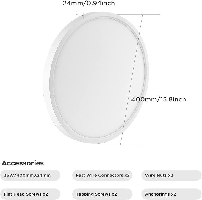TALOYA Flush Mount Ceiling Light,15.8 Inch,36W,5000K Daylight White | 100–240 VAC Input LED Ceiling Light for Bedroom, Living Room, Porch,Bathroom,Kitchen, Laundry,Hallway and Closet
