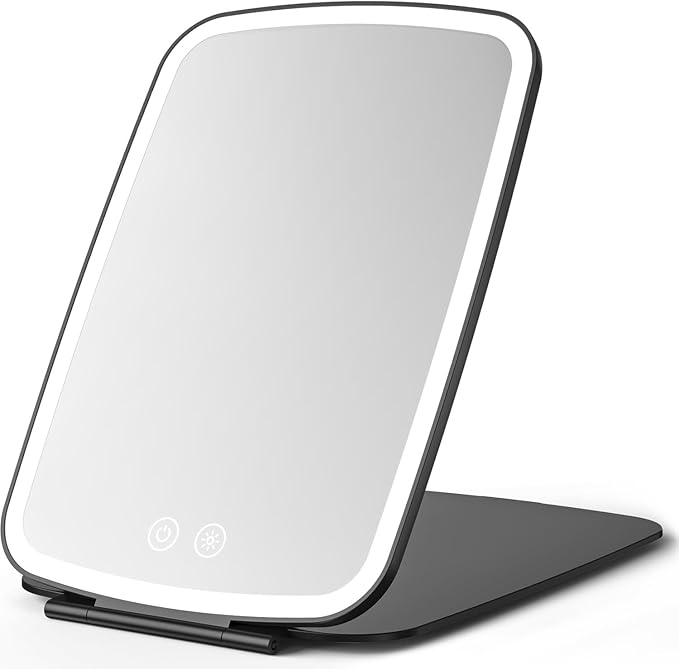 10" x 7" Large Travel Makeup Mirror with Lights, Rechargeable Portable Lighted Beauty Mirror, 3 Lighting Modes, 2000mAh Battery & Magnetic Closure (Black)