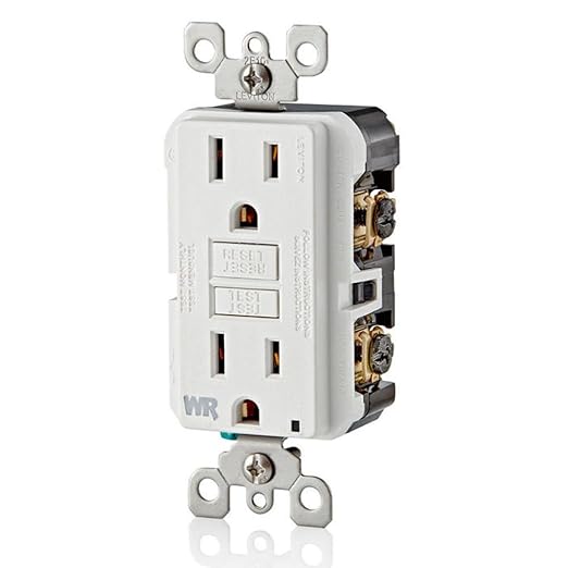 Leviton GFCI Weather-Resistant Outlet, 15 Amp, Self Test, Non Tamper-Resistant with LED Indicator Light, Outdoor Locations, GFWR1-W, White