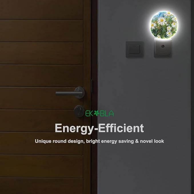 EKOBLA Daisy Night Light, Spring Garden White Daisy Night Lights Plug Into Wall with Dusk to Dawn Sensor, 0.5W LED Lamp, 0.5W Sleep Friendly