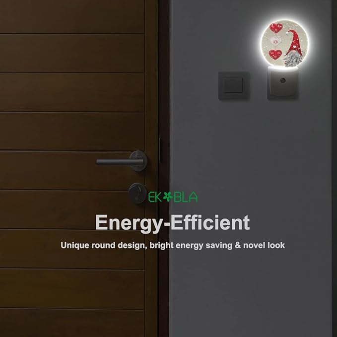 EKOBLA Valentine's Day Love Gnome Night Light Snowflakes Red Love Hearts Plug-in Nightlights Auto Sensor LED Dusk to Dawn Light for Men Women Boys Girls Gifts