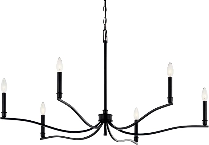 Kichler Malene 6-Light Chandelier, Updated Traditional Light in Black, Sloped Ceiling Compatible, for Foyer, Dining Room or Living Room (22.25" x 42"), 52696BK