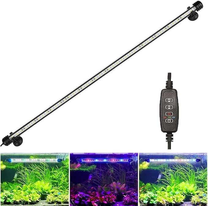 Submersible Led Aquarium Light for Plants Full Spectrum Fish Tank Light with Timer Auto On/Off,Adjustable Brightness,White Green Blue Red Aquarium Lights Bar,24.8inch (with Timer&dimmer)