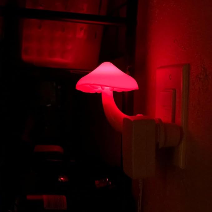 AUSAYE Light Sensor Led Mushroom Night Light Plug in Nightlight Red | Kids Adults, Night Lights Plug-into Wall Lamp for Bedroom,Bathroom,Toilet,Stairs,Kitchen,Hallway Christmas Birthday Present