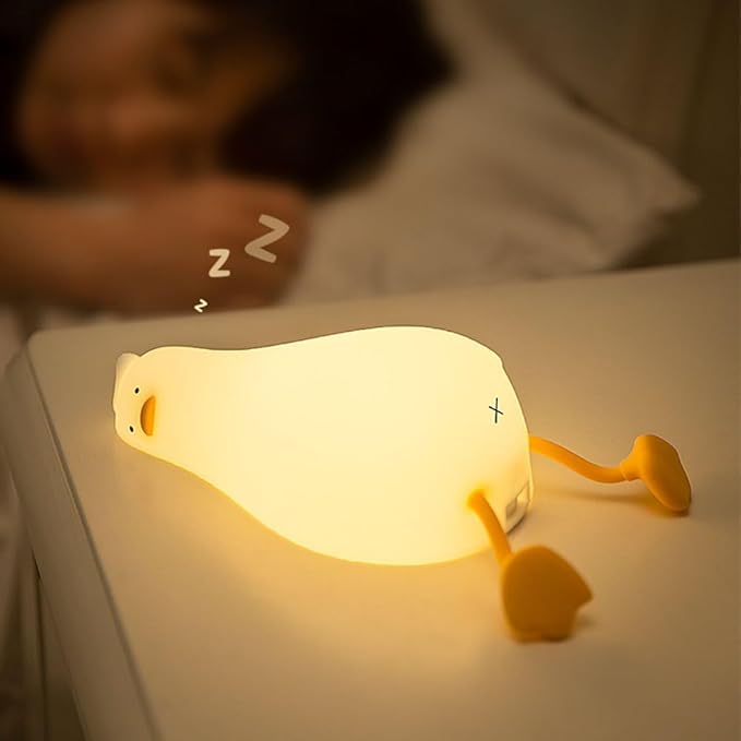 Duck Night Light Silicone, Lying Flat Duck Night Lamp, Kids Room Decor Atmosphere Night Light, Baby Nursing Bedside Touch Lamp，Rechargeable and Dimmable LED Light, Cute Christmas Gift.